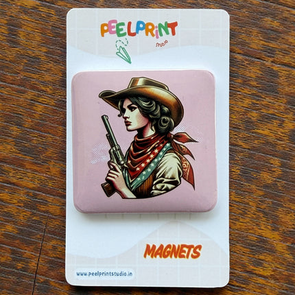 COWGIRL WITH REVOLVER MAGNETS