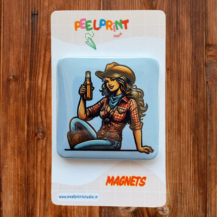 COW GIRL WITH BEER MAGNET