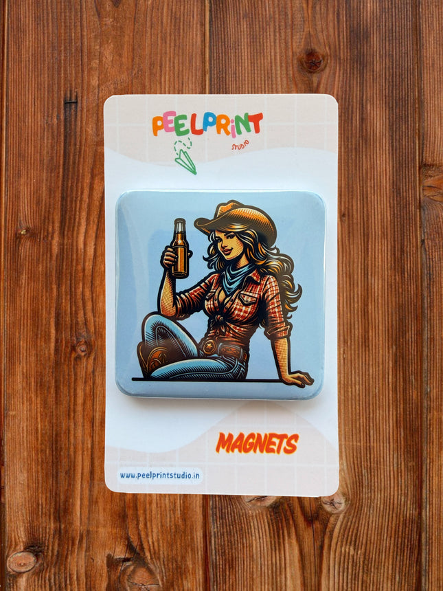 COW GIRL WITH BEER MAGNET
