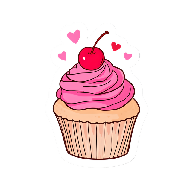 Pink Birthday Cupcake Sticker